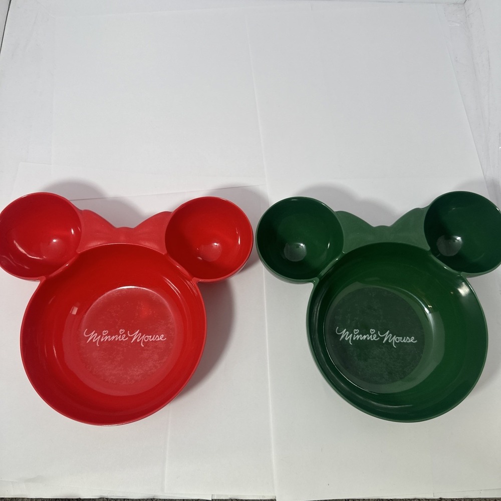 Minnie Mouse Head w/ Ears Chip Dip Serving Bowl Red Zrike Disney Red Green Set
